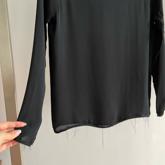 Nili Lotan Black Silk Chiffon Raw Hem Long Sleeve Top - Picture 2 of 4
